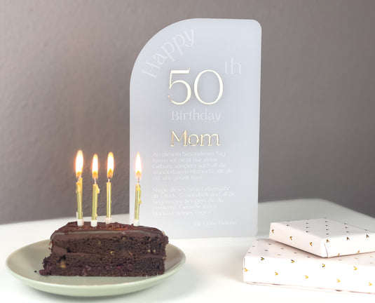 Personalized Stand for Birthday Celebrations - Keepsake with special engraved Message for Parents, Grandparents or Siblings